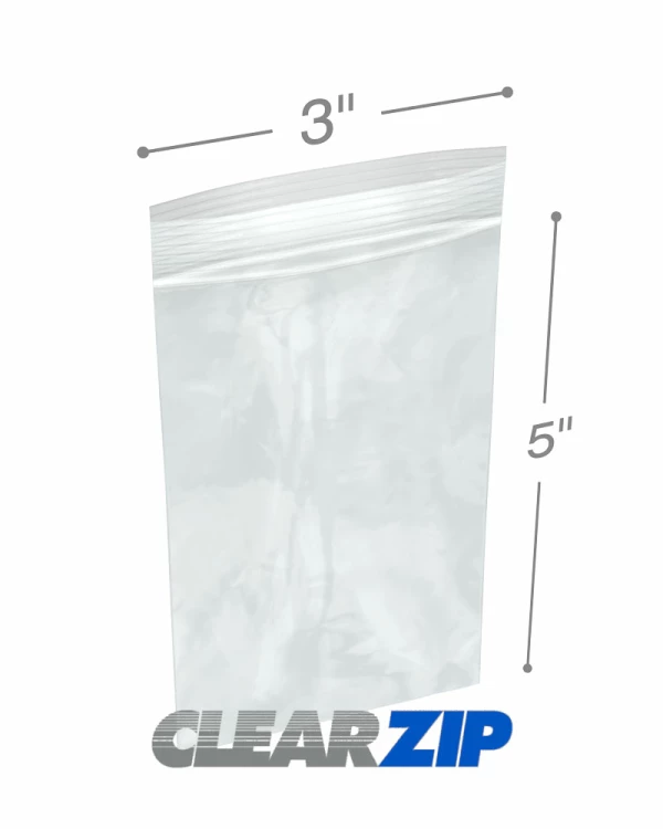 3x5 1.25 mil clear zip reclosable bags