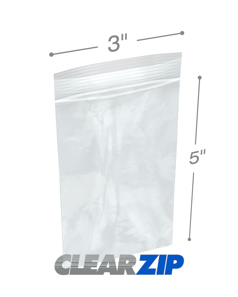 3x5 1.25 mil clear zip reclosable bags