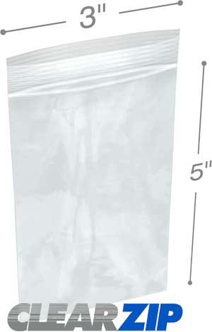 100-3 x 3-1/2" x 2 mil Ziplock Zip Lock Zipper CLEAR Recloseable LDPE Bags 