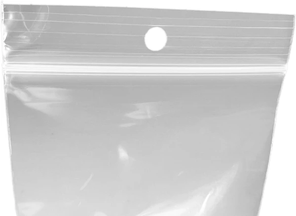 Top of 3 x 3 Clearzip Locking Top Bags with Hang Hole 2 Mil