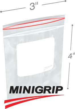 3x4 2mil MiniGrip Reclosable Plastic Bags with Whiteblock