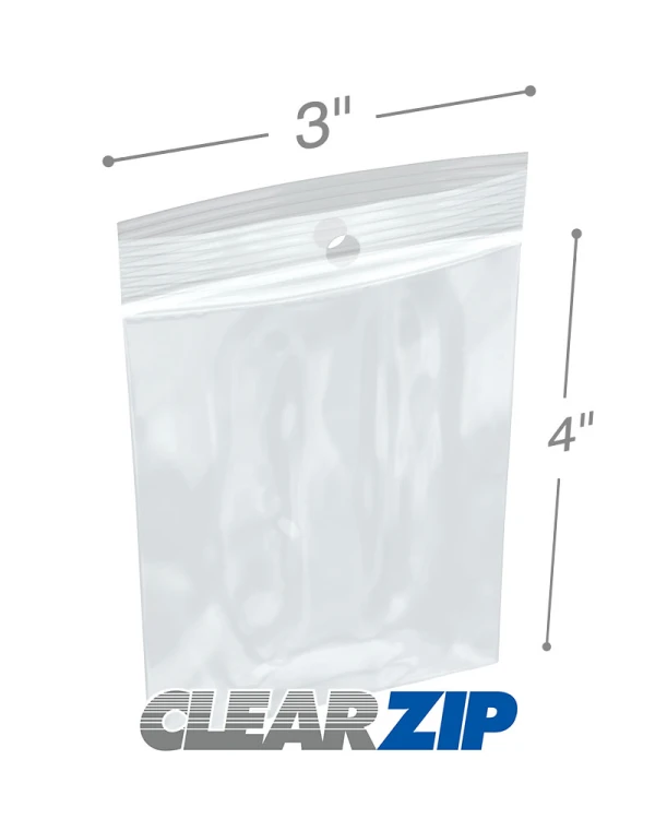 3x4 2mil Zipper Locking with Hang Hole 3x4 2mil Zipper Locking with Hang Hole