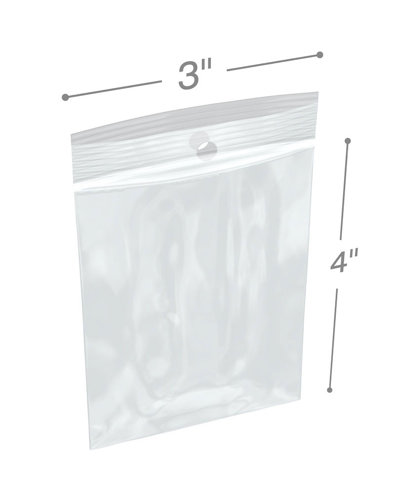 3 x 4 Clearzip Locking Top Bags with Hang Hole 4 Mil