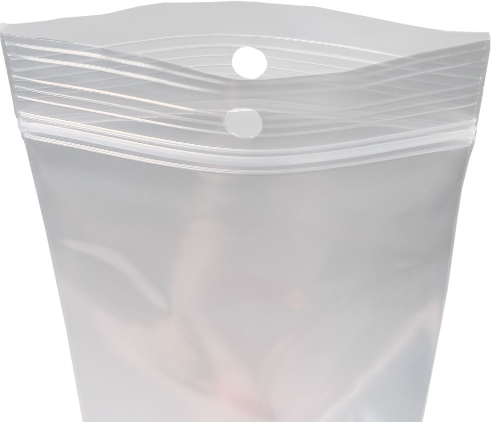 Open Top of 3 x 5 Clearzip Locking Top Bags with Hang Hole 4 Mil