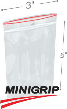 3x5 4Mil MiniGrip Reclosable Plastic Bags with Hang Hole
