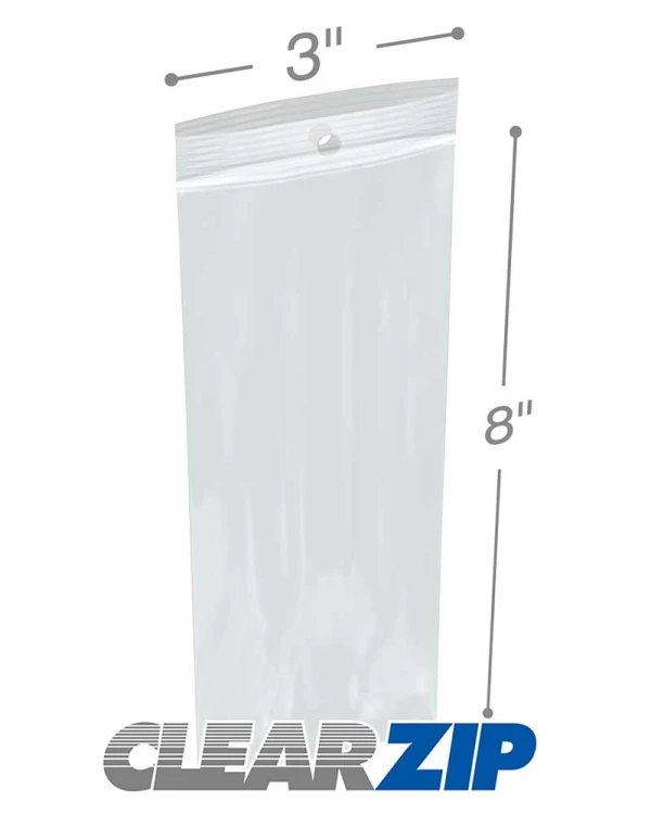 3x8 2mil Zipper Locking with Hang Hole 3x8 2mil Zipper Locking with Hang Hole