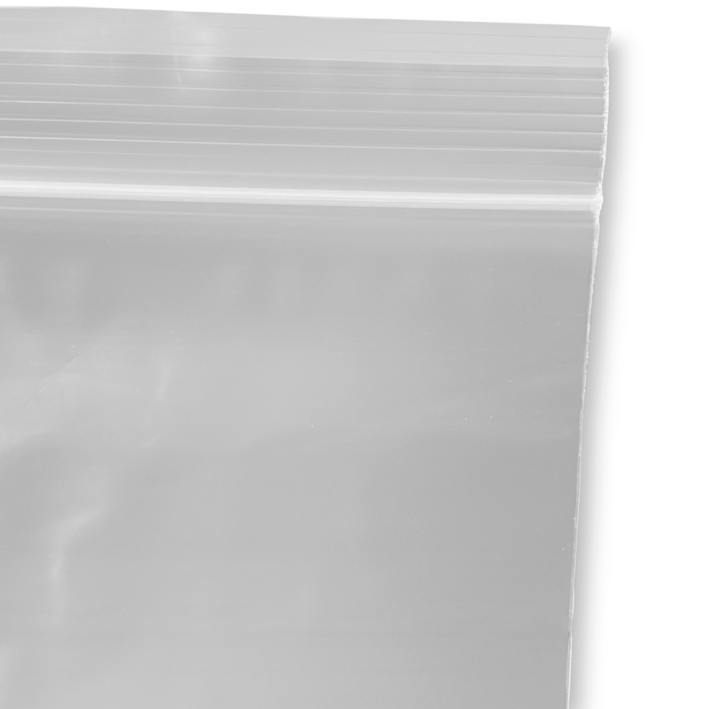 Offset Lip and Zip Closure of 9 x 12 Clearzip Locking Top Bags with White Block 4 Mil