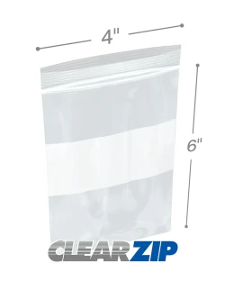 2 Mil 4" x 6" White Block Clearzip Lock Top Bags