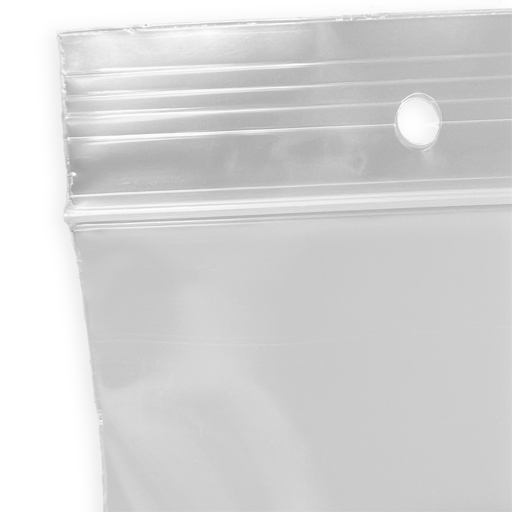 Close up of 4 x 6 4 Mil Clearzip Lock Top Hang Hole Bags Zipper