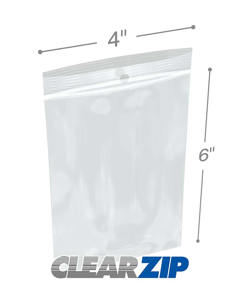 4 x 6 Hang Hole Zipper Locking 2 Mil  Polypropylene Bags