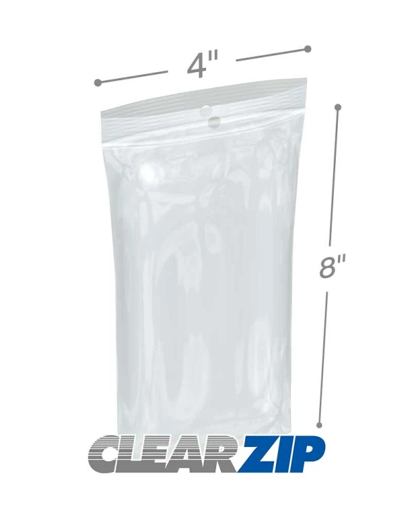 4 x 8 2 Mil Zipper Locking Bags with Hanghole