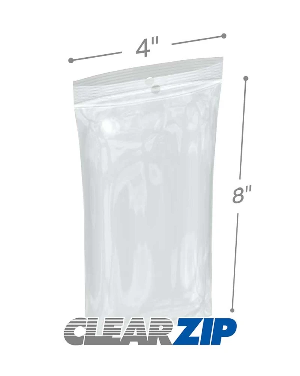 4 x 8 2 Mil Zipper Locking Bags with Hanghole 4 x 8 2 Mil Zipper Locking Bags with Hanghole