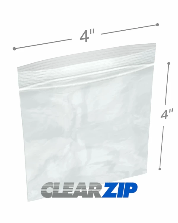 4x4 1.25 mil clear zip reclosable bags