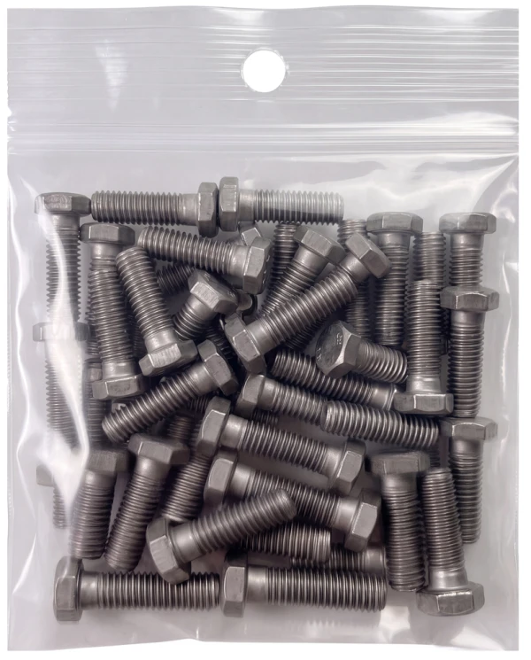 Hex Nuts Inside of a 4x4 4 mil Hang Hole Ziplock Bags