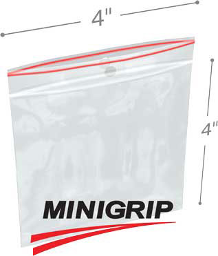 4x4 4Mil MiniGrip Reclosable Plastic Bags with Hang Hole