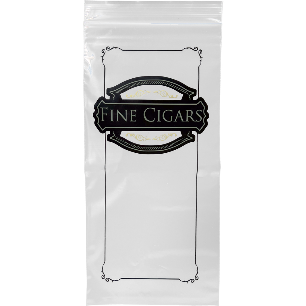 Front of 5 x 10 2 mil Zipper Lock Cigar Bags
