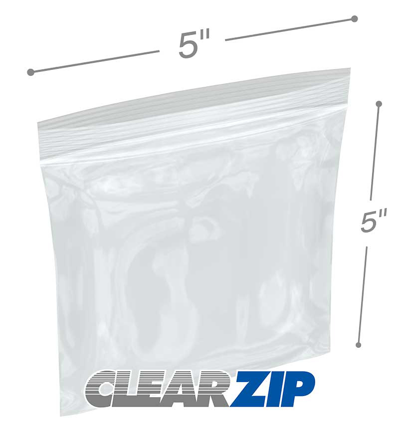 5 x 5 High Clarity Zipper Locking 2 Mil Polypropylene Bags