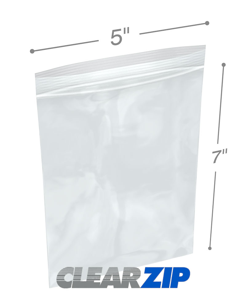 5x7 1.25 mil clear zip reclosable bags