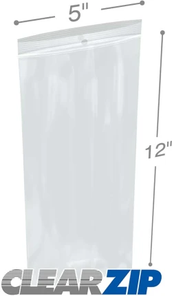 5" x 12" 2 Mil Clearzip Lock Top Hang Hole Bags