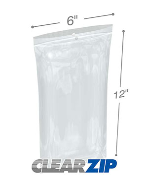 6 x 12 2 Mil Zipper Locking Bags with Hanghole