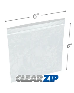 6" x 6" 1.25 Mil Clearzip Lock Top Bags