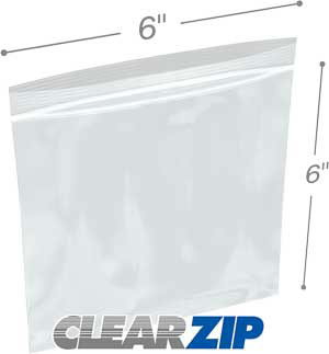 6x6 1.25 mil clear zip reclosable bags