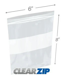 4 Mil 6" x 8" White Block Clearzip Lock Top Bags