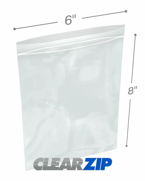 6x8 1.25 mil clear zip reclosable bags