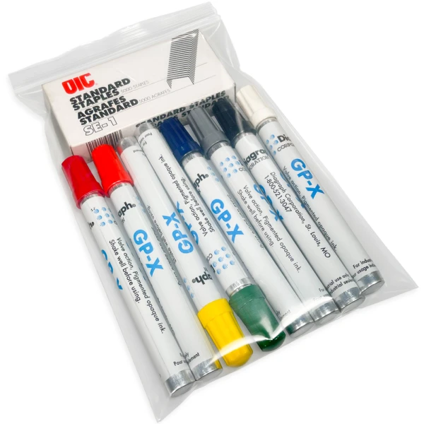 6 x 9 4 Mil Clearzip Lock Top Bags with Markers and Staples Markers and Box of Staples in 6 x 9 4 Mil Clearzip Lock Top Bag