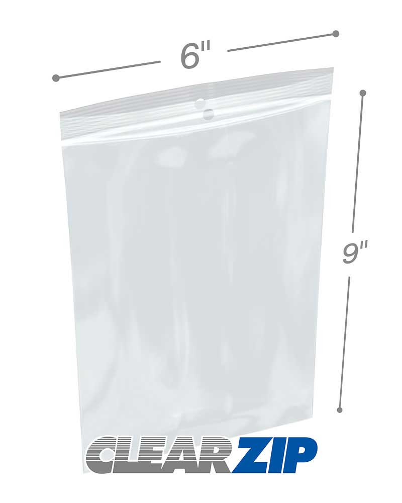 6 x 9 Hang Hole Zipper Locking 2 Mil  Polypropylene Bags