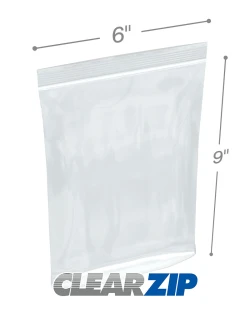 2 Mil 6" x 9" Tamper Evident Clearzip Lock Top Zip Bags