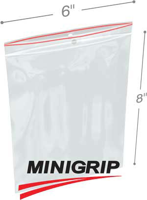 6x8 4Mil MiniGrip Reclosable Plastic Bags with Hang Hole
