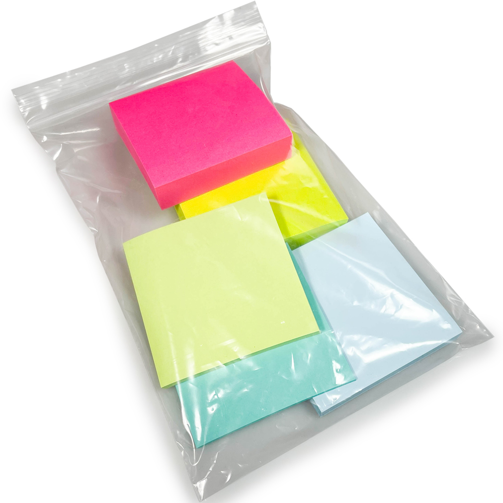 6 x 9 2 Mil Clearzip Lock Top Bag with Five Colored Sticky Note Pads