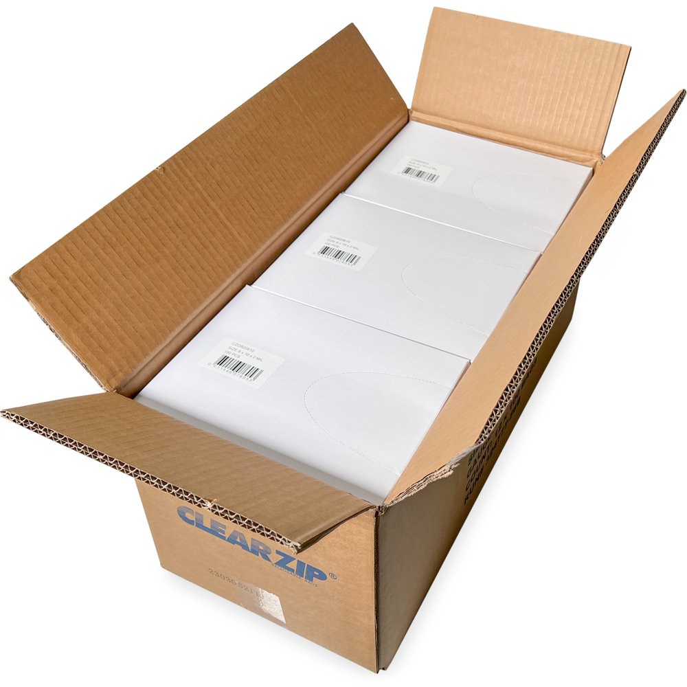 Master Case of 8 x 10 2 Mil Clearzip Lock Top Bags w/ Dispenser Box