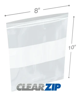 8" x 10" White Block Clearzip® LockingTop Bags 2 Mil