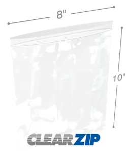 8" x 10" 2 Mil White Zip Bags
