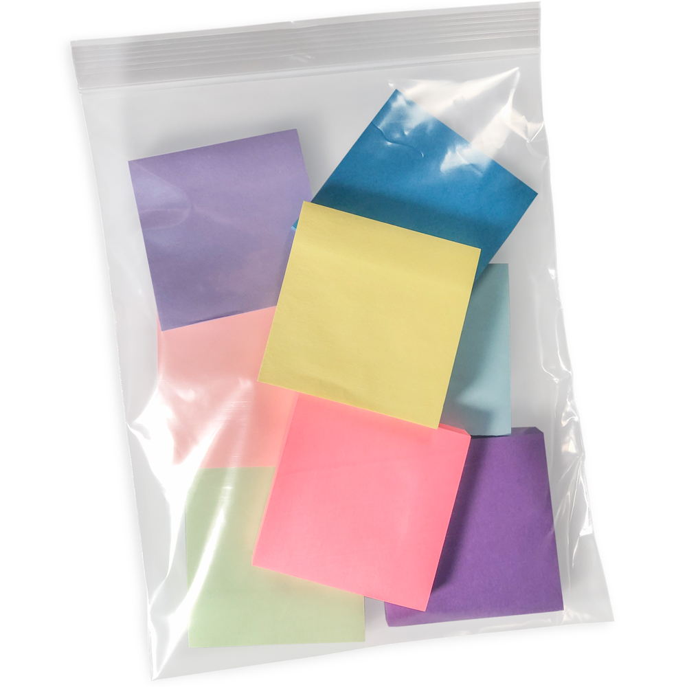 8 x 10 4 Mil Clearzip Lock Top Bags with Colored Sticky Notes in Bag