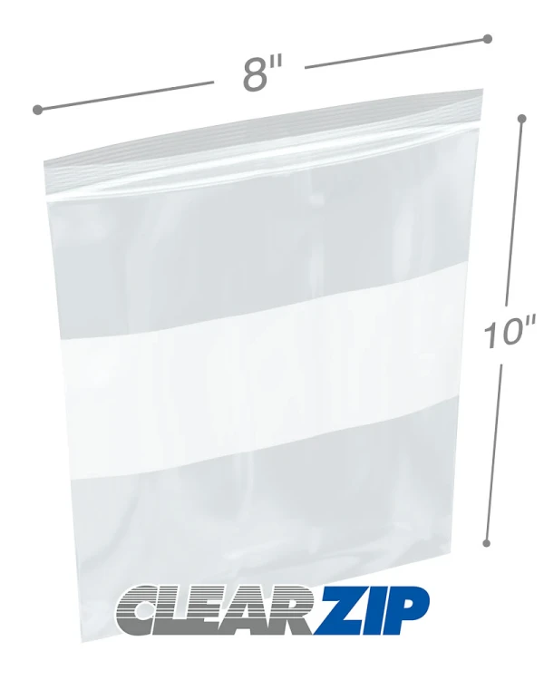 8 x 10 Clearzip Locking Top Bags with White Block 4 Mil