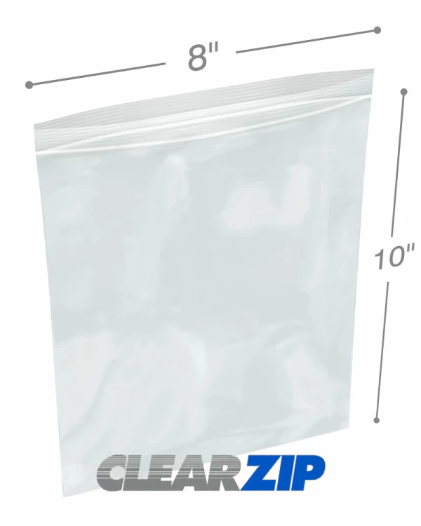 8x10 3 mil clear zip reclosable bags