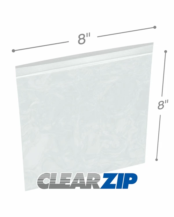 8 x 8 High Clarity Zipper Locking 2 Mil  Polypropylene Bags