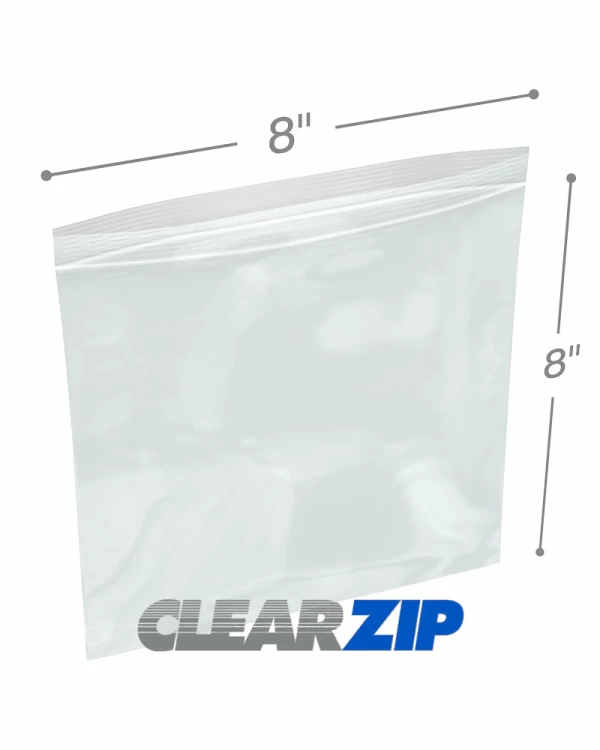 8x8 1.25 mil clear zip reclosable bags