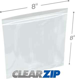 8x8 1.25 mil clear zip reclosable bags