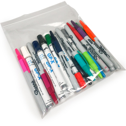 8 x 10 2 Mil Clearzip Lock Top Bags Application Shot with Sharpies in Bag