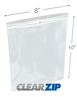 8" x 10" Hang Hole Clearzip® LockingTop Bags 4 Mil