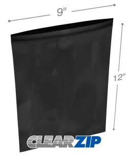 9" x 12" 2 Mil Black Zip Bags