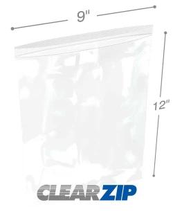9" x 12" 2 Mil White Zip Bags