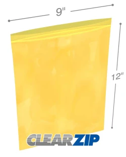 9" x 12" 2 Mil Yellow Zip Bags