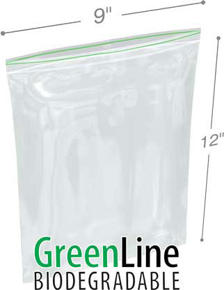9 x 12 Biodegradable Reclosable Zipper Bags