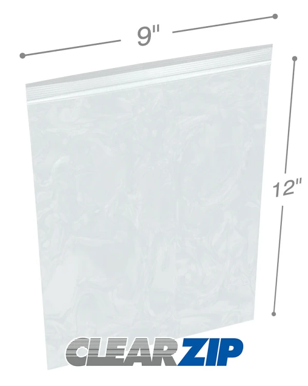 9 x 12 High Clarity Zipper Locking 2 Mil  Polypropylene Bags