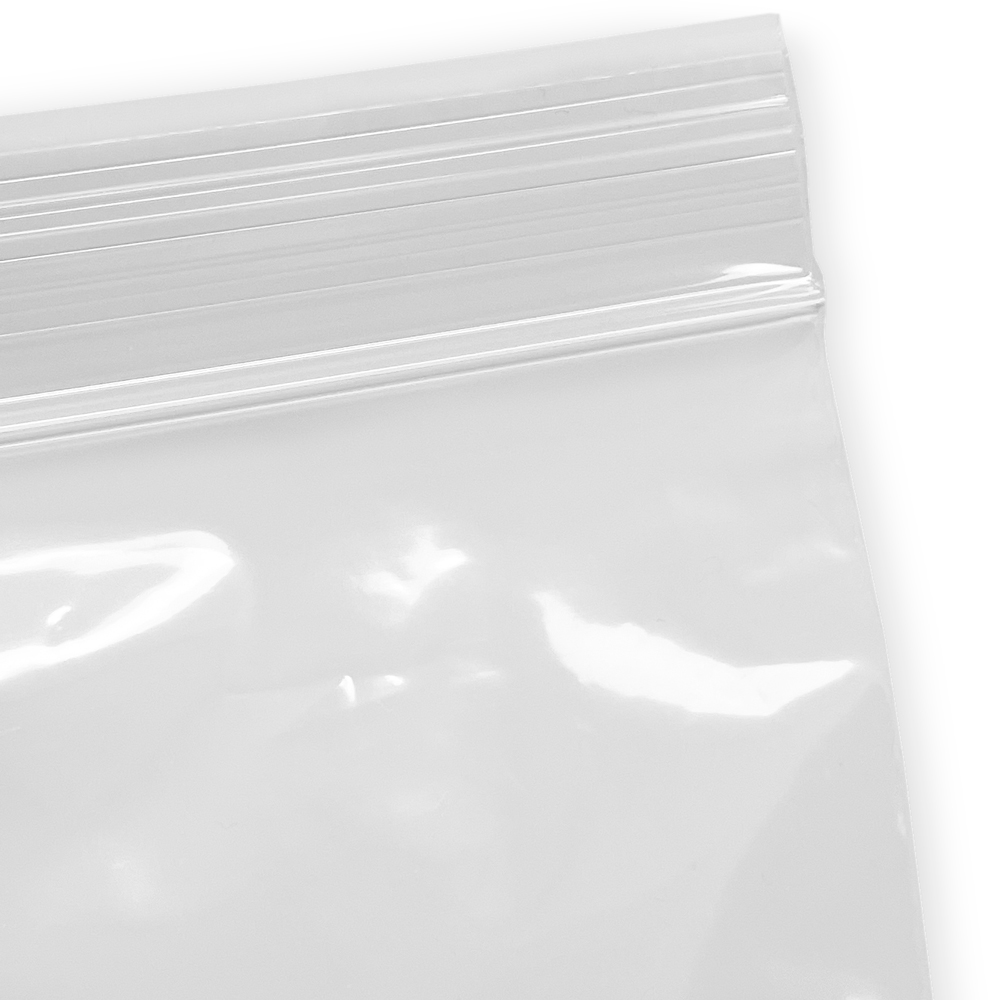 Close up of 9 x 12 Zip Locking Poly Bags with Suffocation Warning Zipper